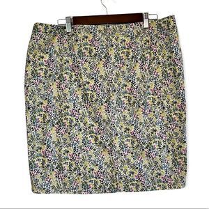J. Jill Live in Chino Floral Print Skirt Stretch Purple Green Blue Cream Size 14
